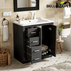 Bellemave® 30 inch Bathroom Vanity with Sink & Countertop,Solid Wood Frame Bathroom Cabinet with Sink,Modern Sink Storage Cabinet with 3 Drawers & Soft Closing Doors - Bellemave