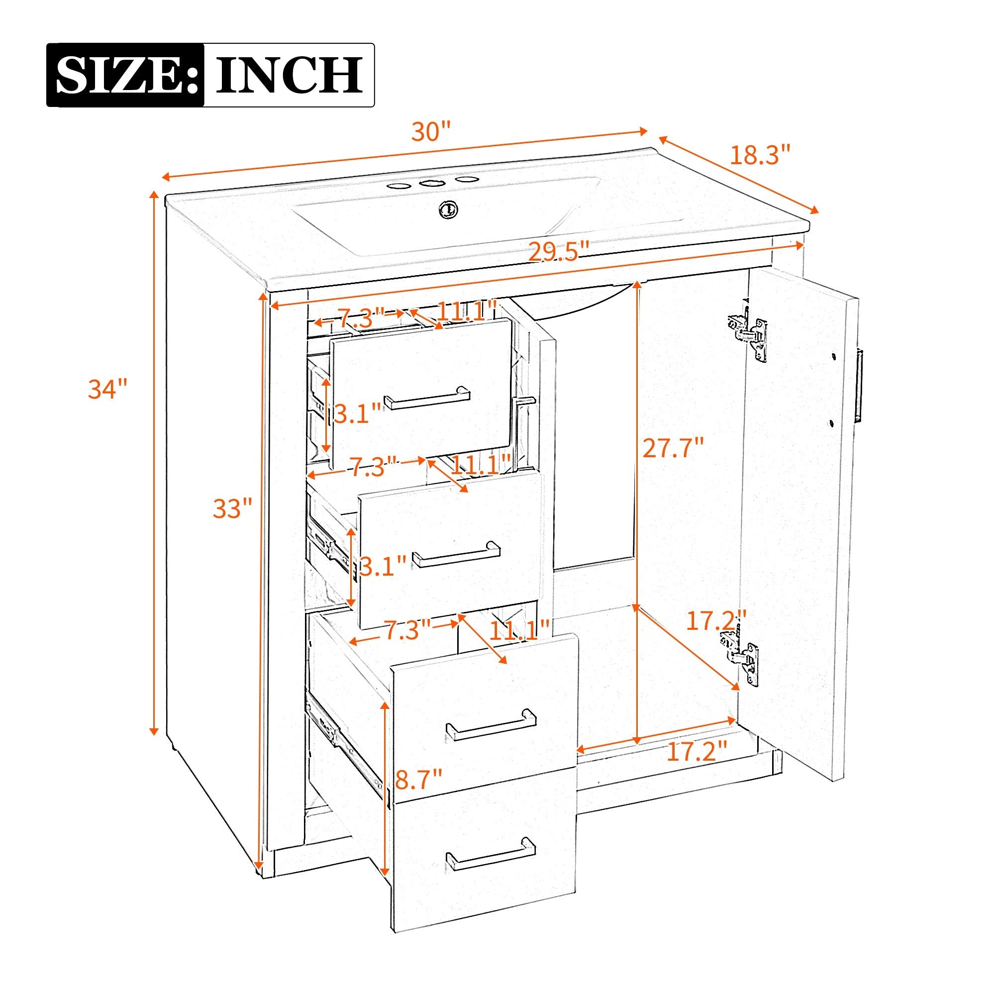 Bellemave® 30 inch Bathroom Vanity with Sink & Countertop,Solid Wood Frame Bathroom Cabinet with Sink,Modern Sink Storage Cabinet with 3 Drawers & Soft Closing Doors - Bellemave