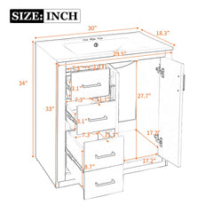 Bellemave® 30 inch Bathroom Vanity with Sink & Countertop,Solid Wood Frame Bathroom Cabinet with Sink,Modern Sink Storage Cabinet with 3 Drawers & Soft Closing Doors - Bellemave