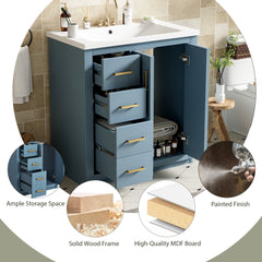 Bellemave® 30 inch Bathroom Vanity with Sink & Countertop,Solid Wood Frame Bathroom Cabinet with Sink,Modern Sink Storage Cabinet with 3 Drawers & Soft Closing Doors - Bellemave