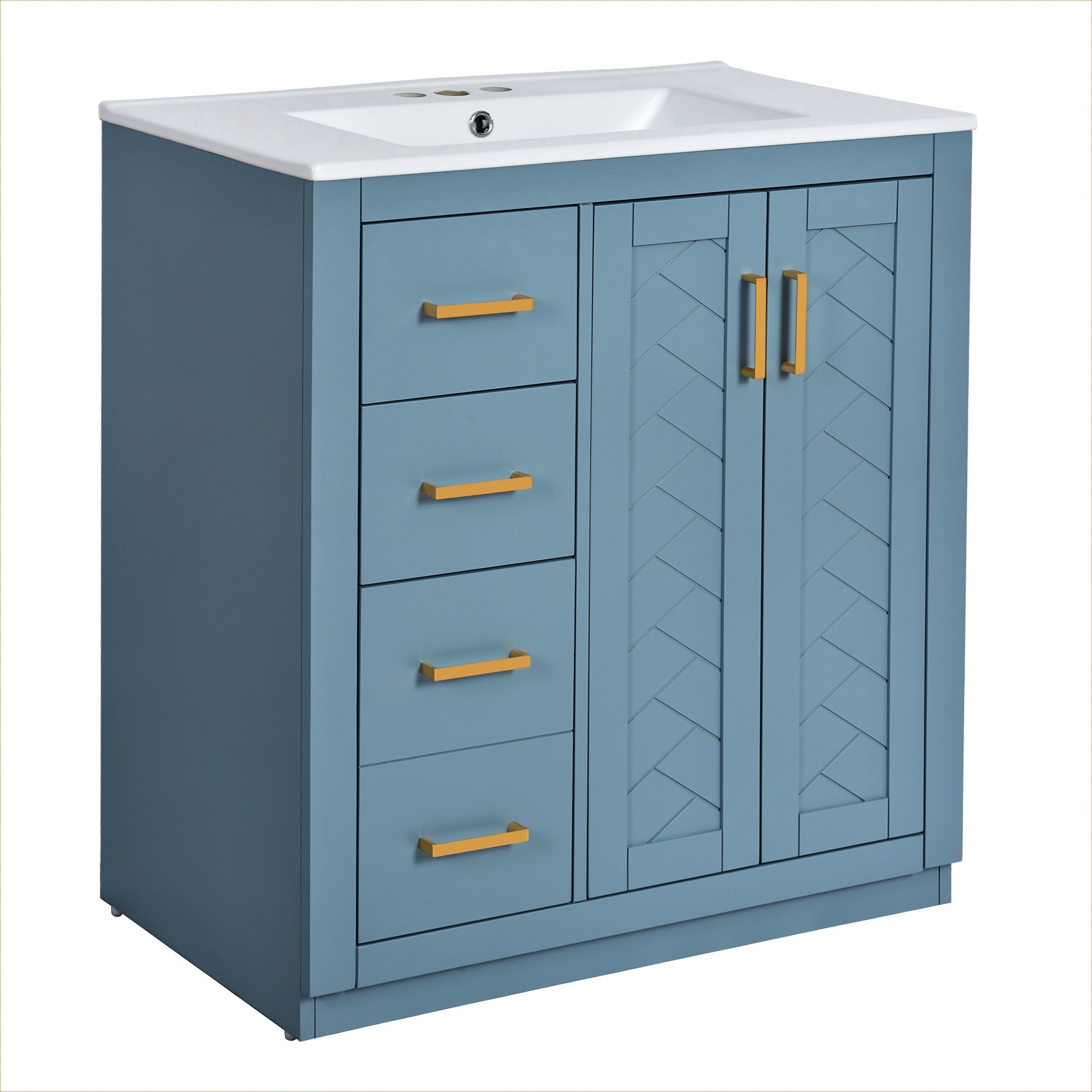 Bellemave® 30 inch Bathroom Vanity with Sink & Countertop,Solid Wood Frame Bathroom Cabinet with Sink,Modern Sink Storage Cabinet with 3 Drawers & Soft Closing Doors - Bellemave