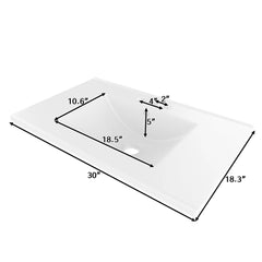 Bellemave® 30" Solid Wood Bathroom Vanity with Sink, 3 Drawers & Semi - Transparent Door, Freestanding Vanity Cabinet Set with Ceramic Basin, Black - Bellemave