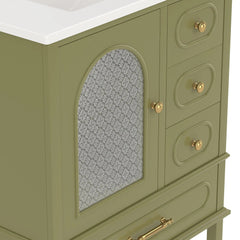 Bellemave® 30" Solid Wood Bathroom Vanity with Sink, 3 Drawers & Semi - Transparent Door, Freestanding Vanity Cabinet Set with Ceramic Basin, Black - Bellemave