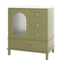 Bellemave® 30" Solid Wood Bathroom Vanity with Sink, 3 Drawers & Semi - Transparent Door, Freestanding Vanity Cabinet Set with Ceramic Basin, Black - Bellemave