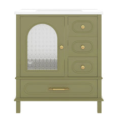 Bellemave® 30" Solid Wood Bathroom Vanity with Sink, 3 Drawers & Semi - Transparent Door, Freestanding Vanity Cabinet Set with Ceramic Basin, Black - Bellemave