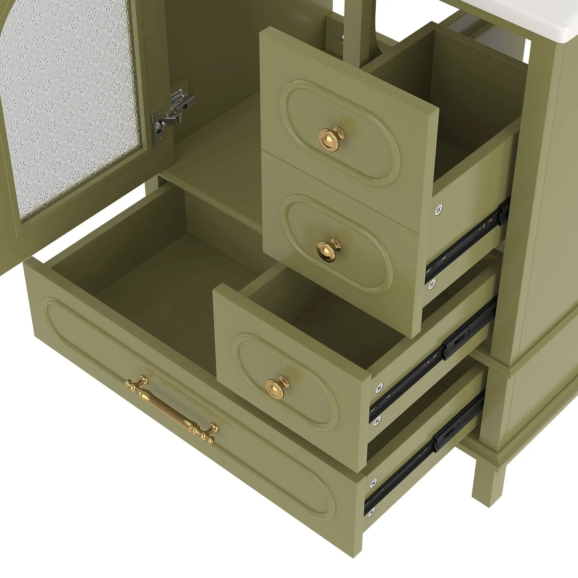 Bellemave® 30" Solid Wood Bathroom Vanity with Sink, 3 Drawers & Semi - Transparent Door, Freestanding Vanity Cabinet Set with Ceramic Basin, Black - Bellemave