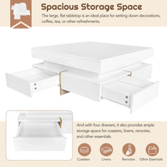 Bellemave® 31.5" Multi - Storage Square Cocktail Tea Table with 4 Drawers and Wood Grain Legs - Bellemave
