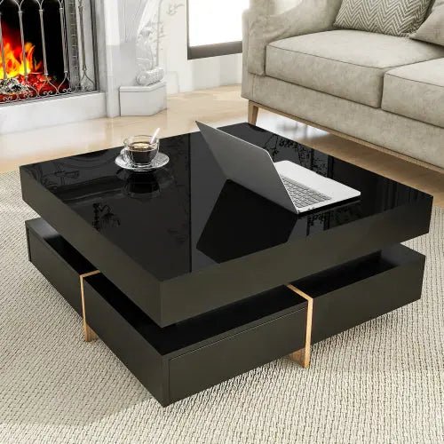 Bellemave® 31.5" Multi - Storage Square Cocktail Tea Table with 4 Drawers and Wood Grain Legs - Bellemave