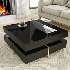 Bellemave® 31.5" Multi - Storage Square Cocktail Tea Table with 4 Drawers and Wood Grain Legs - Bellemave