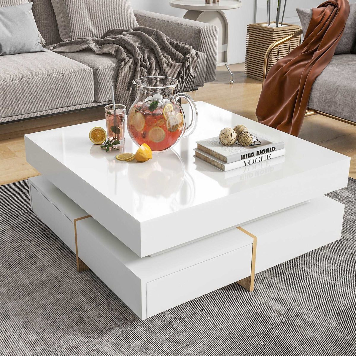 Bellemave® 31.5" Multi - Storage Square Cocktail Tea Table with 4 Drawers and Wood Grain Legs - Bellemave