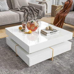 Bellemave® 31.5" Multi - Storage Square Cocktail Tea Table with 4 Drawers and Wood Grain Legs - Bellemave