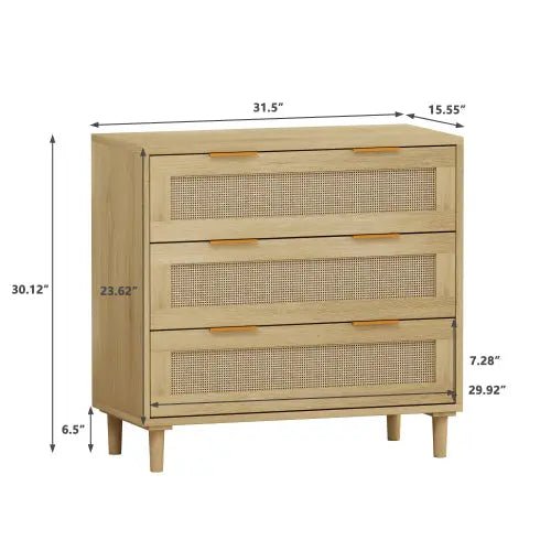 Bellemave® 31.50" 3 Drawers Rattan Storage Cabinet Rattan Drawer - Bellemave