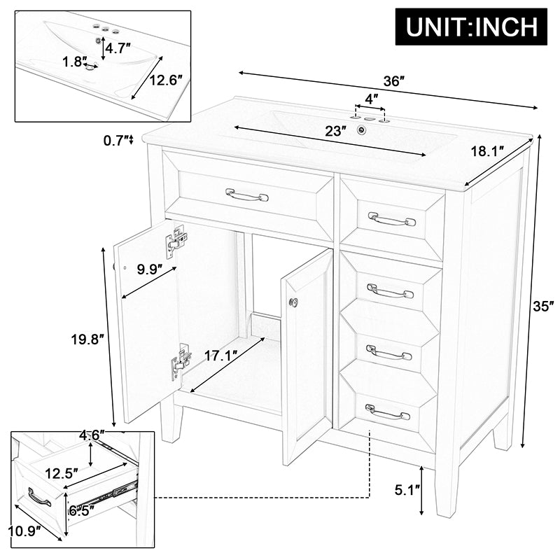 Bellemave® 36" Bathroom Vanity with Sink Combo and Drawers - Bellemave