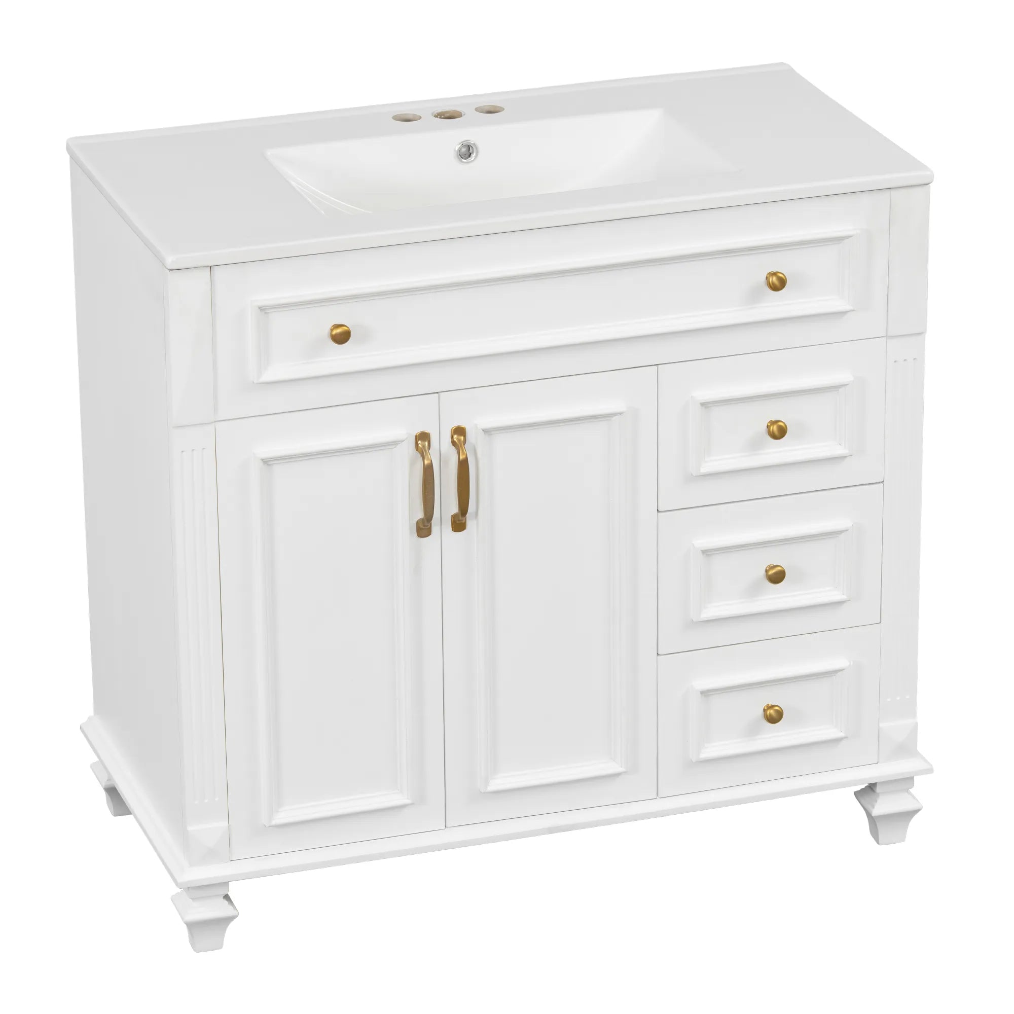 Bellemave® 36" Bathroom Vanity with Sink, Flip - Out Drawer, 3 Drawers, 2 Soft - Close Doors,Elegant Gold Hardware - Bellemave