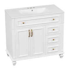Bellemave® 36" Bathroom Vanity with Sink, Flip - Out Drawer, 3 Drawers, 2 Soft - Close Doors,Elegant Gold Hardware - Bellemave