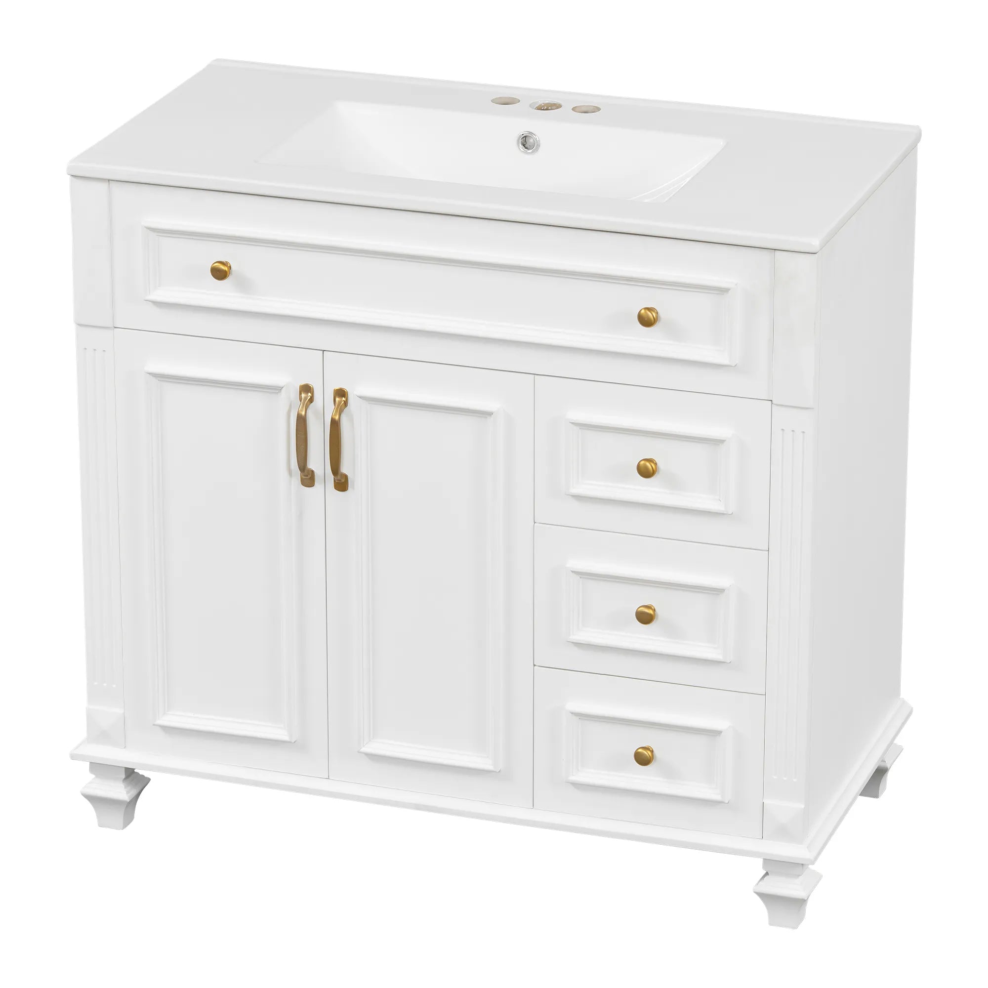 Bellemave® 36" Bathroom Vanity with Sink, Flip - Out Drawer, 3 Drawers, 2 Soft - Close Doors,Elegant Gold Hardware - Bellemave