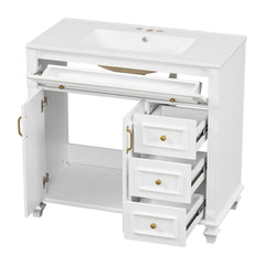 Bellemave® 36" Bathroom Vanity with Sink, Flip - Out Drawer, 3 Drawers, 2 Soft - Close Doors,Elegant Gold Hardware - Bellemave