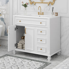 Bellemave® 36" Bathroom Vanity with Sink, Flip - Out Drawer, 3 Drawers, 2 Soft - Close Doors,Elegant Gold Hardware - Bellemave