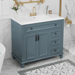 Bellemave® 36" Bathroom Vanity with Sink, Flip - Out Drawer, 3 Drawers, 2 Soft - Close Doors,Elegant Gold Hardware - Bellemave