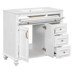 Bellemave® 36" Bathroom Vanity with Sink, Flip - Out Drawer, 3 Drawers, 2 Soft - Close Doors,Elegant Gold Hardware - Bellemave