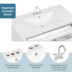 Bellemave® 36" Bathroom Vanity with Sink, Flip - Out Drawer, 3 Drawers, 2 Soft - Close Doors,Elegant Gold Hardware - Bellemave