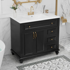 Bellemave® 36" Bathroom Vanity with Sink, Flip - Out Drawer, 3 Drawers, 2 Soft - Close Doors,Elegant Gold Hardware - Bellemave