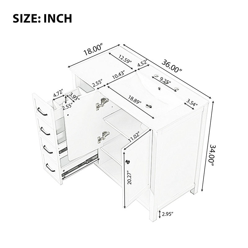Bellemave® 36" Bathroom Vanity with Sink Top, Two Doors and Two Drawers - Bellemave