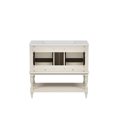 Bellemave® 36 Inch Bathroom Vanity with Sink, Beige, 4 Drawers & Open Shelf, Ceramic Undermount Basin, Solid Wood Frame - Bellemave