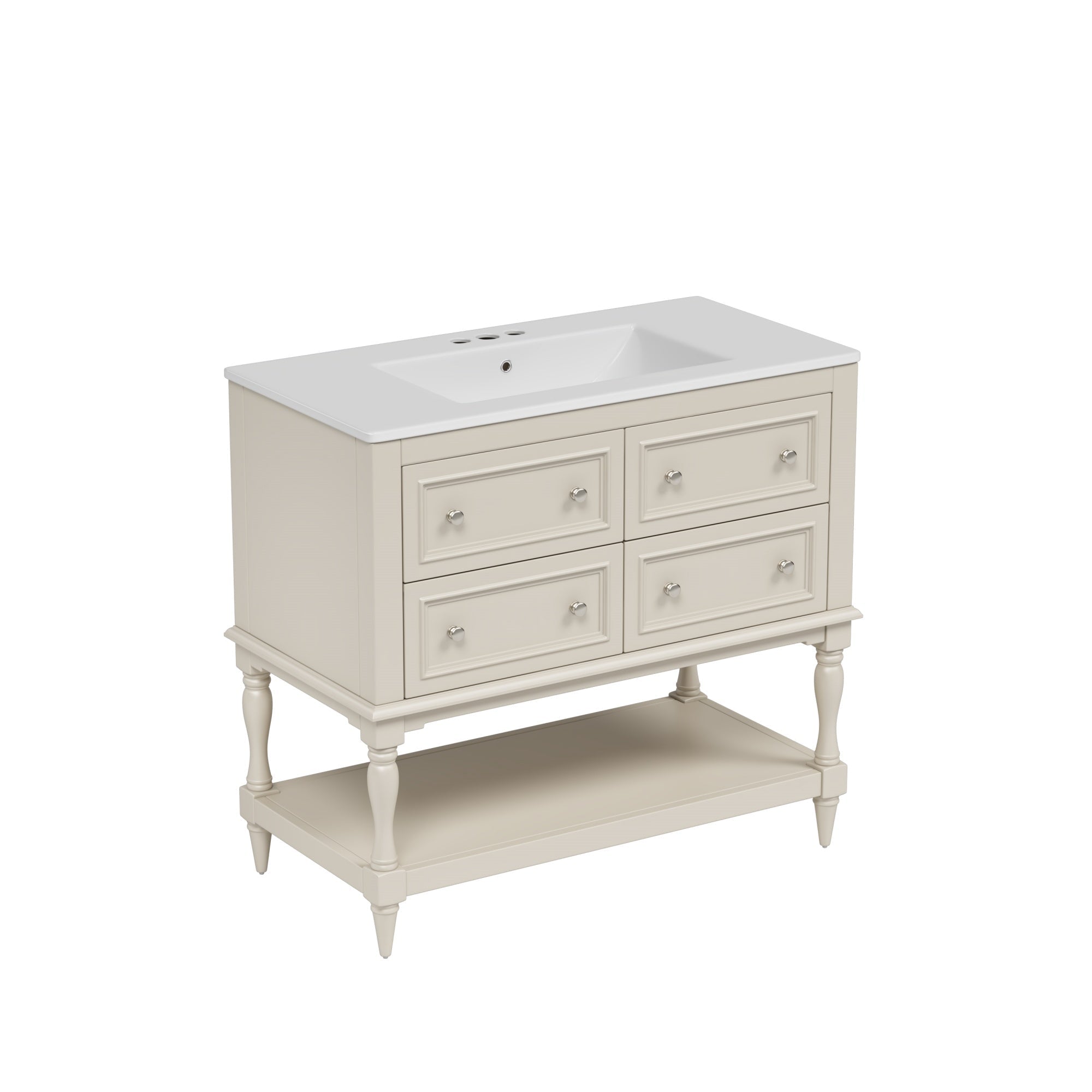 Bellemave® 36 Inch Bathroom Vanity with Sink, Beige, 4 Drawers & Open Shelf, Ceramic Undermount Basin, Solid Wood Frame - Bellemave