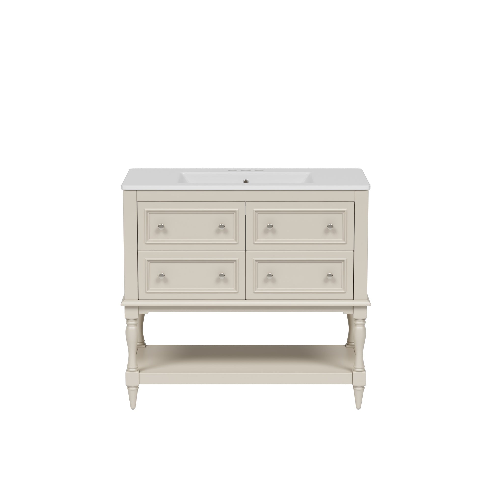 Bellemave® 36 Inch Bathroom Vanity with Sink, Beige, 4 Drawers & Open Shelf, Ceramic Undermount Basin, Solid Wood Frame - Bellemave