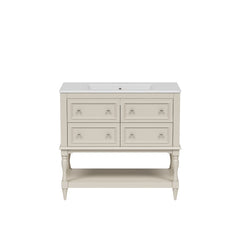 Bellemave® 36 Inch Bathroom Vanity with Sink, Beige, 4 Drawers & Open Shelf, Ceramic Undermount Basin, Solid Wood Frame - Bellemave