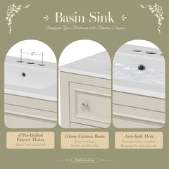 Bellemave® 36 Inch Bathroom Vanity with Sink, Beige, 4 Drawers & Open Shelf, Ceramic Undermount Basin, Solid Wood Frame - Bellemave