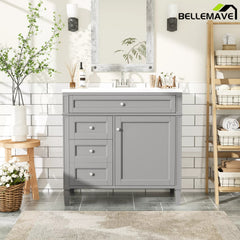 Bellemave® 36 Inch Bathroom Vanity with Sink, Modern Single Sink Bathroom Vanity Cabinet with Storage Drawers and Tip-Out Drawer - Bellemave
