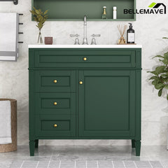 Bellemave® 36 Inch Bathroom Vanity with Sink, Modern Single Sink Bathroom Vanity Cabinet with Storage Drawers and Tip-Out Drawer - Bellemave