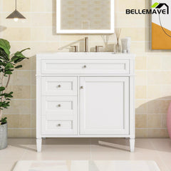 Bellemave® 36 Inch Bathroom Vanity with Sink, Modern Single Sink Bathroom Vanity Cabinet with Storage Drawers and Tip-Out Drawer - Bellemave