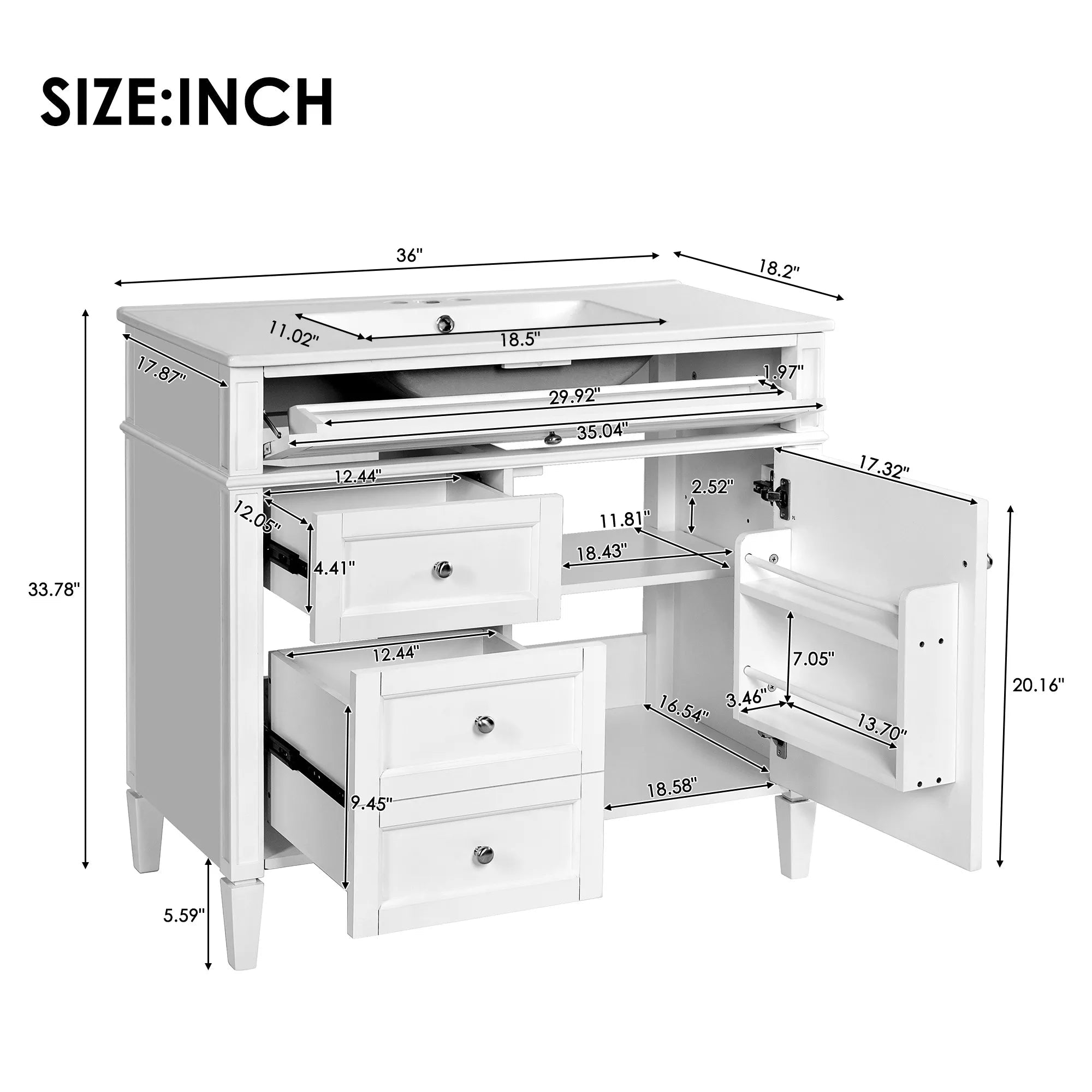 Bellemave® 36 Inch Bathroom Vanity with Sink, Modern Single Sink Bathroom Vanity Cabinet with Storage Drawers and Tip-Out Drawer - Bellemave