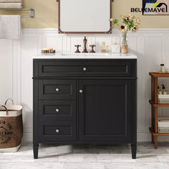 Bellemave® 36 Inch Bathroom Vanity with Sink, Modern Single Sink Bathroom Vanity Cabinet with Storage Drawers and Tip-Out Drawer - Bellemave