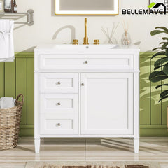 Bellemave® 36 Inch Bathroom Vanity with Sink, Modern Single Sink Bathroom Vanity Cabinet with Storage Drawers and Tip-Out Drawer - Bellemave