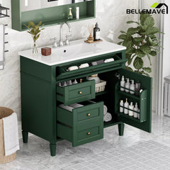 Bellemave® 36 Inch Bathroom Vanity with Sink, Modern Single Sink Bathroom Vanity Cabinet with Storage Drawers and Tip-Out Drawer - Bellemave