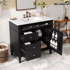 Bellemave® 36 Inch Bathroom Vanity with Sink, Modern Single Sink Bathroom Vanity Cabinet with Storage Drawers and Tip-Out Drawer - Bellemave