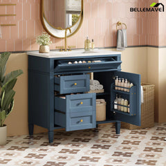 Bellemave® 36 Inch Bathroom Vanity with Sink, Modern Single Sink Bathroom Vanity Cabinet with Storage Drawers and Tip-Out Drawer - Bellemave