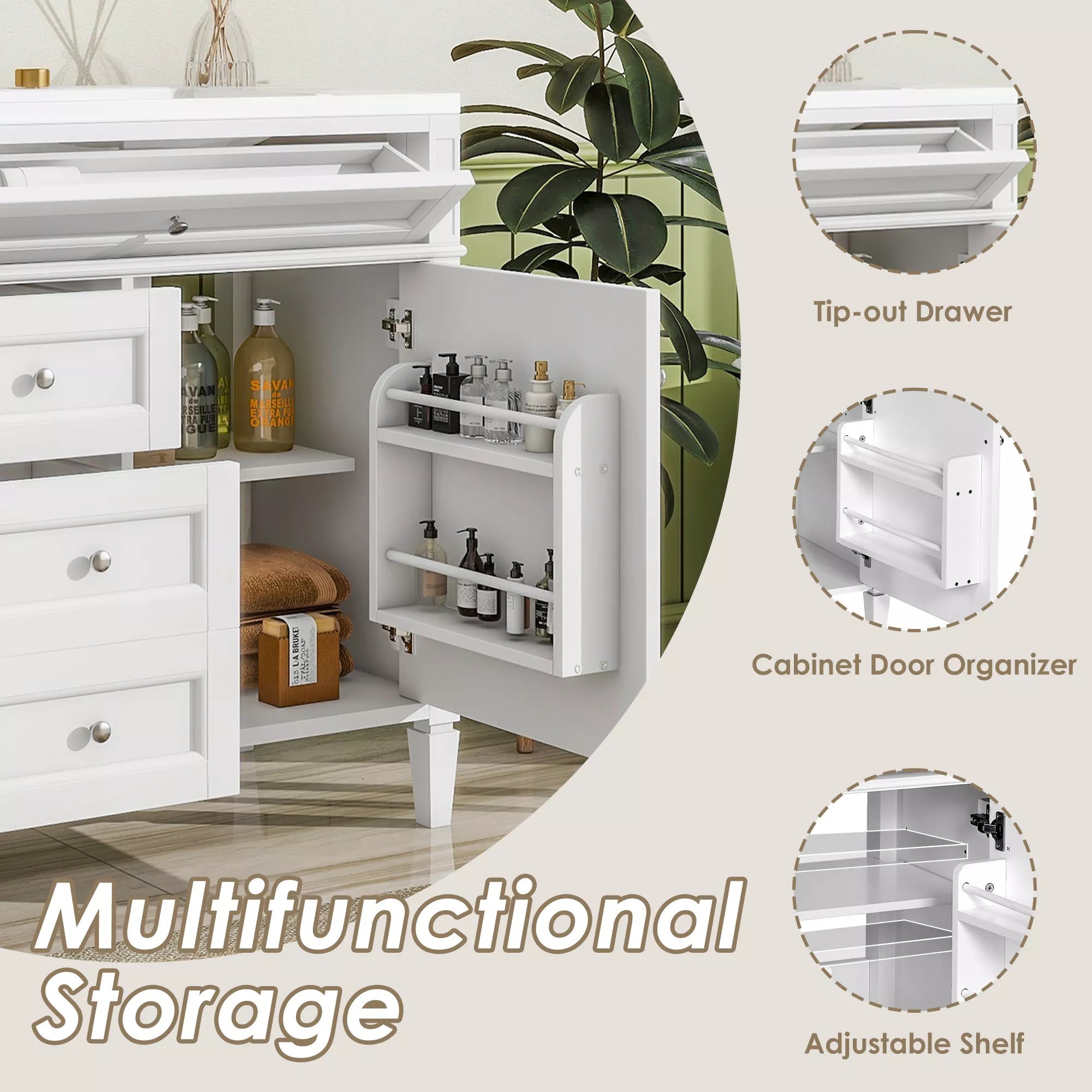 Bellemave® 36 Inch Bathroom Vanity with Sink, Modern Single Sink Bathroom Vanity Cabinet with Storage Drawers and Tip-Out Drawer - Bellemave