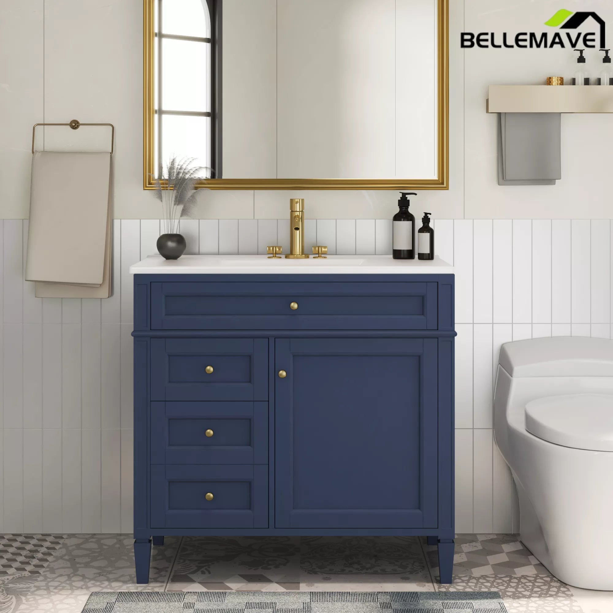 Bellemave® 36 Inch Bathroom Vanity with Sink, Modern Single Sink Bathroom Vanity Cabinet with Storage Drawers and Tip-Out Drawer - Bellemave