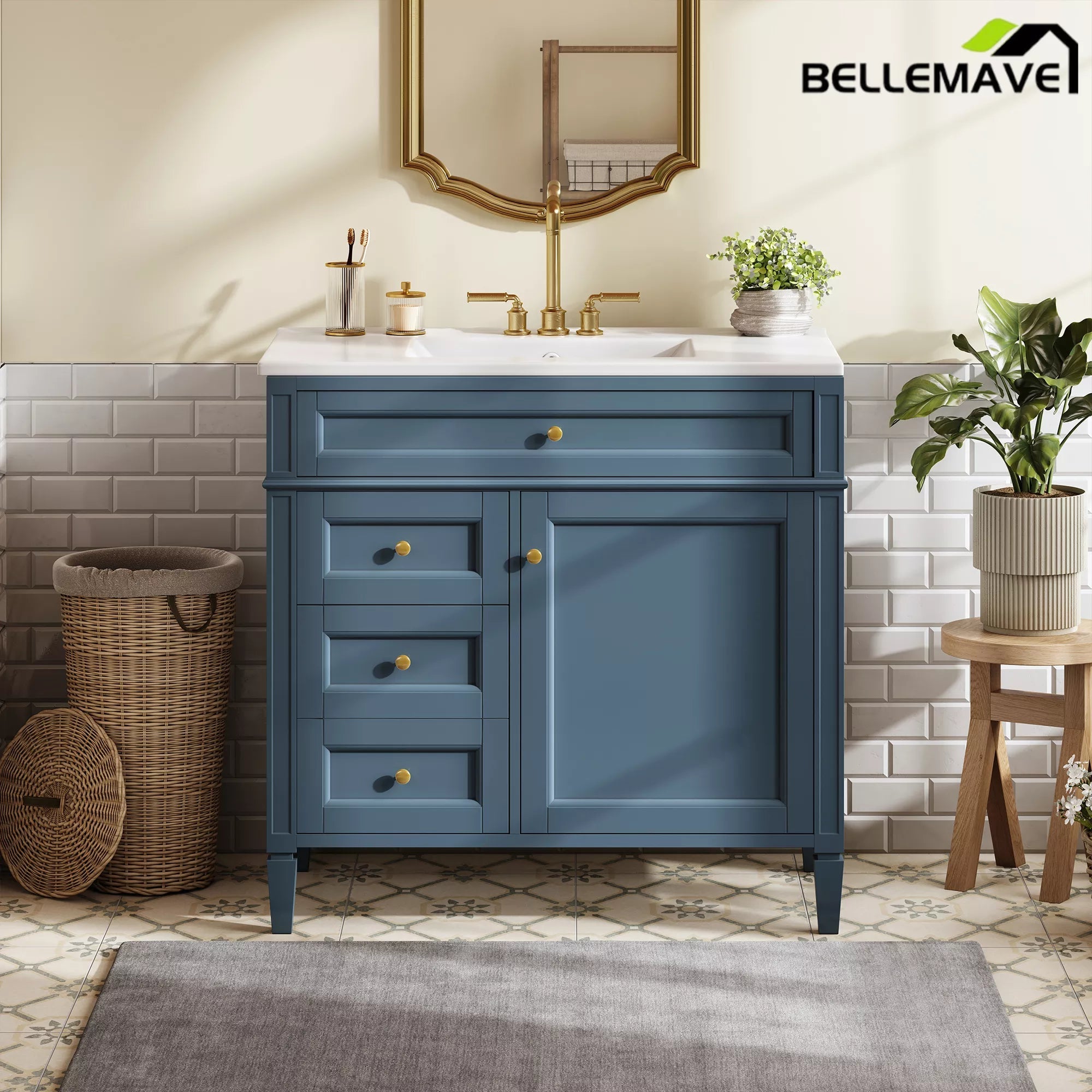 Bellemave® 36 Inch Bathroom Vanity with Sink, Modern Single Sink Bathroom Vanity Cabinet with Storage Drawers and Tip-Out Drawer - Bellemave