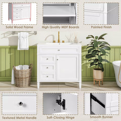 Bellemave® 36 Inch Bathroom Vanity with Sink, Modern Single Sink Bathroom Vanity Cabinet with Storage Drawers and Tip-Out Drawer - Bellemave