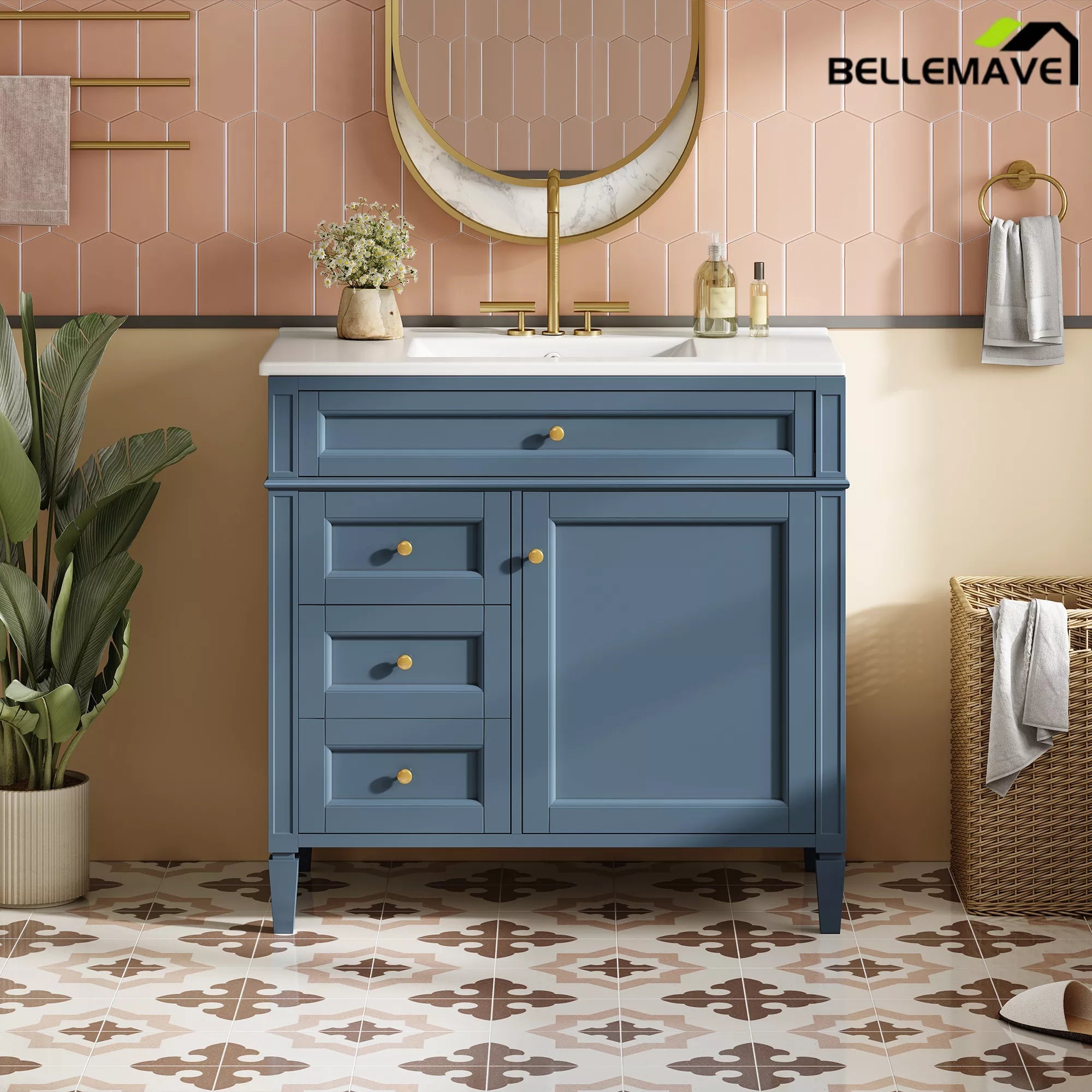 Bellemave® 36 Inch Bathroom Vanity with Sink, Modern Single Sink Bathroom Vanity Cabinet with Storage Drawers and Tip-Out Drawer - Bellemave