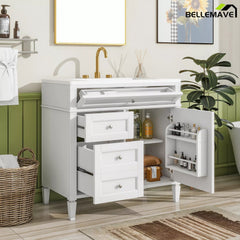Bellemave® 36 Inch Bathroom Vanity with Sink, Modern Single Sink Bathroom Vanity Cabinet with Storage Drawers and Tip-Out Drawer - Bellemave