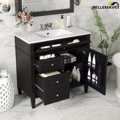Bellemave® 36 Inch Bathroom Vanity with Sink, Modern Single Sink Bathroom Vanity Cabinet with Storage Drawers and Tip-Out Drawer - Bellemave