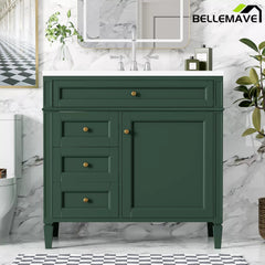Bellemave® 36 Inch Bathroom Vanity with Sink, Modern Single Sink Bathroom Vanity Cabinet with Storage Drawers and Tip-Out Drawer - Bellemave