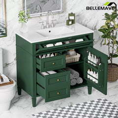 Bellemave® 36 Inch Bathroom Vanity with Sink, Modern Single Sink Bathroom Vanity Cabinet with Storage Drawers and Tip-Out Drawer - Bellemave